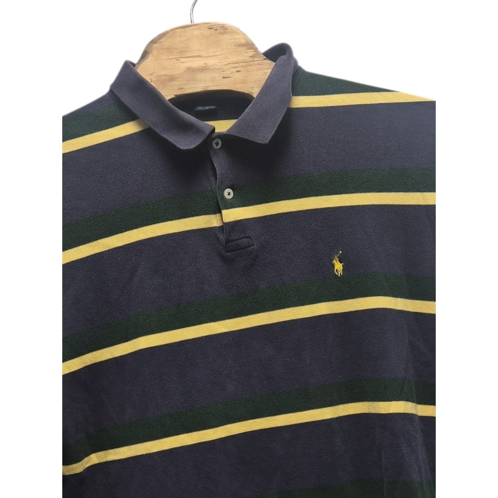 Polo Ralph Lauren Yellow-Blue-Green Striped 100% Cotton Polo Shirt Size XL
